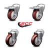 Service Caster 4 Inch Maroon Polyurethane Swivel Bolt Hole Caster Set with 2 Total Lock Brake SCC-BHTTL20S414-PPUB-MRN-2-S-2